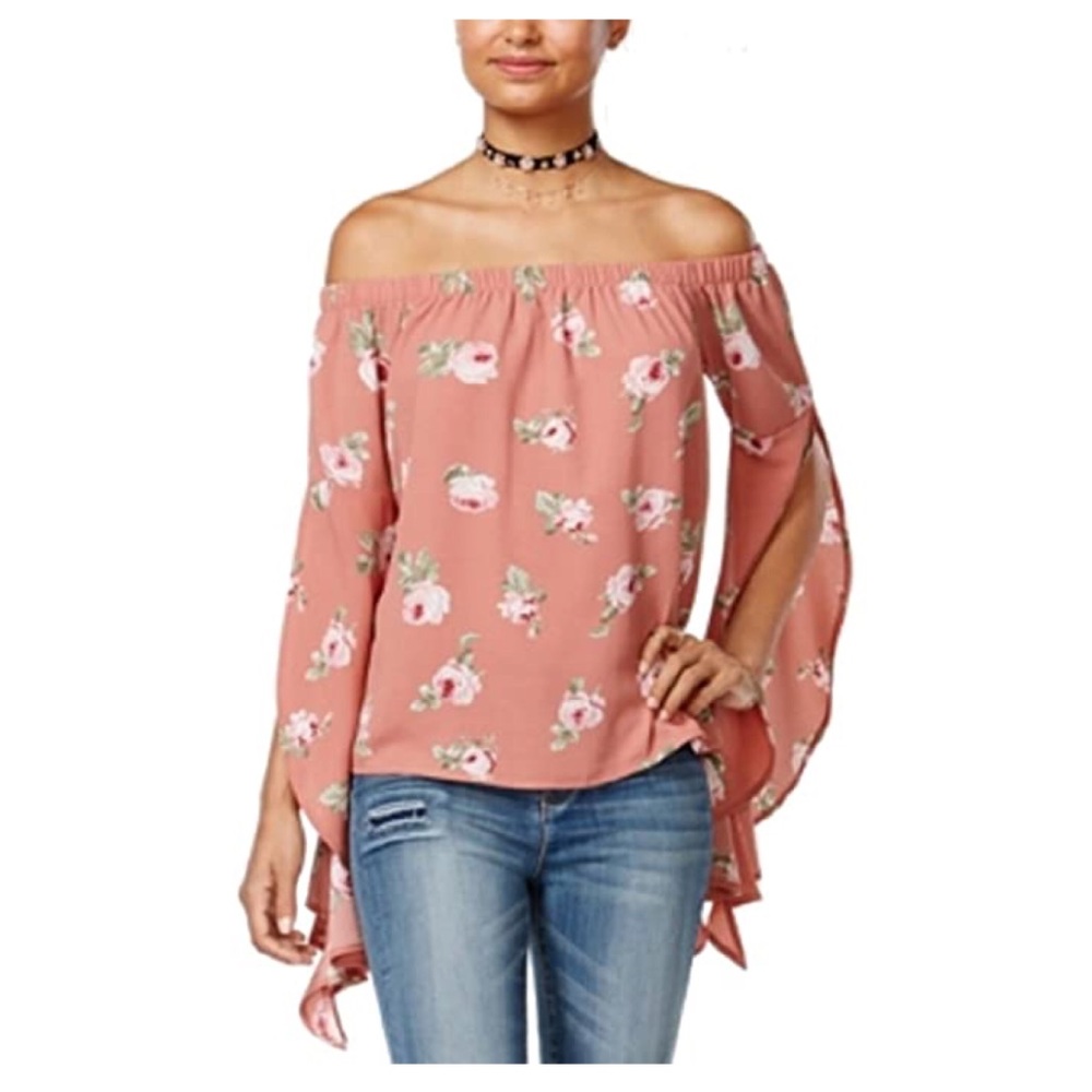 Ultra Flirt Juniors’ Printed Off-The-Shoulder Top